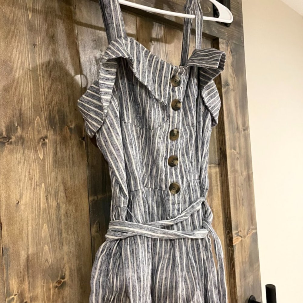 Striped Blue-Gray Womens Pantsuit